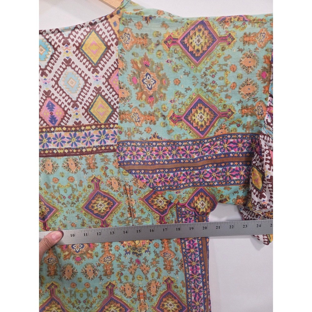 India Cotton Boho Tunic Dress Large Beaded Tassel Beachy Festival Top - Picture 8 of 11